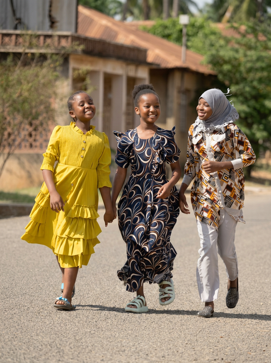 Three girls walking together in Tanzania